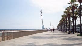 hyperlapse POV shot along the beach in barcelona