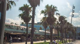 POV shot along the beach in barcelona