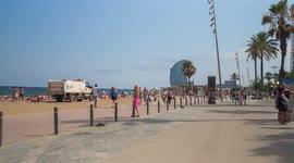 POV shot along the beach in barcelona