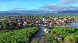 Drone Footage of a Floating Village at Inle Lake in Myanmar