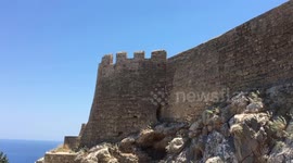 Ottoman fortifications and views from the Acropolis at Lindos in Rhodes