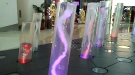 Acrylic spiral fountains seen whirling at Las Vegas Boulevard mall