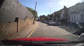 Stolen scooter riders wearing balaclavas mount narrow pavements to avoid cars and bus