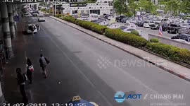 Terrifying moment power bank explodes inside passenger's bag at Thai airport