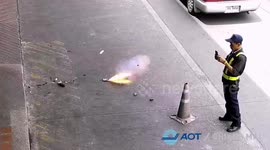 Terrifying moment power bank explodes inside passenger's bag at Thai airport