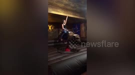 The Vampire Diaries star Nina Dobrev channels her inner cowgirl by riding mechanical bull