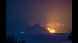 Time-lapse footage shows fire raging through Italian island of Stromboli after volcanic lava flows