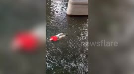 Elderly Chinese man floats down a river on his back frightening onlookers