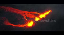 Boiling lava gushes out from erupting volcano on Reunion island
