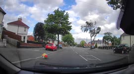 Beach Ball blown down road in Birmingham due to strong winds that have hit the UK