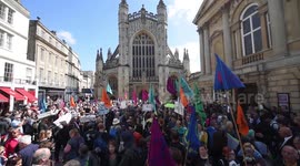 Extinction Rebellion climate protest in historic UK city of Bath against toxic air