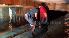 Brave rescuers wade through filthy Thai sewer to catch python terrorising homes