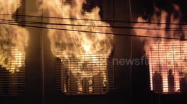 Shocking moment broken elevator triggers explosion at Indonesian warehouse and badly burns employee