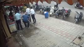 This is the terrifying moment a drunk driver smashed into pedestrians by the side of the after he lost control of the wheel