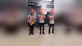 Brass band wearing giant Yorkshire Tea mugs on their heads serenade cricket fans ahead ahead of Ashes Test match