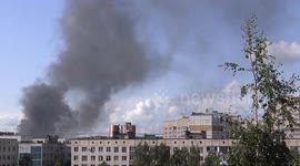 Huge fire near Ladozhskiy train station in St.Petersburg, Russia