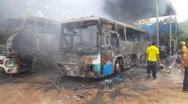 Bus powered by natural gas bursts into flames after mechanic opened tank