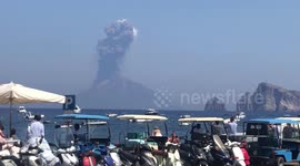 Stromboli volcano starts to erupt  August 28, 2019 taken from the island of Panarea