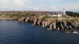 Drone footage shows steep Tojinbo Cliffs in Fukui, Japan.