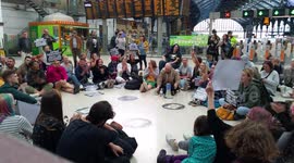 Brexit sit in chanting protest at Brighton train station 03/09/2019