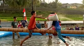 Pillow fight celebrates the 74th anniversary of Indonesian independence