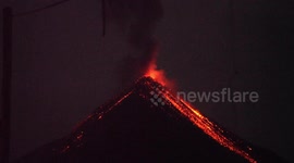Hot lava spews from Fuego volcano in Guatemala prior to 2018 eruption