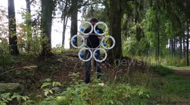 Incredible moment Swedish man's invention combines juggling and a hula hoop