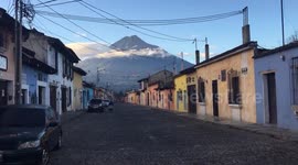 Discovering Antigua Guatemala, 5 a.m. Breathtaking view on the volcano.