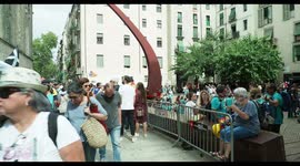 people gathering for the la diada, the national day of catalonia, september 11