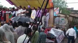 Scary moment overcrowded stage caves in during political rally in central India