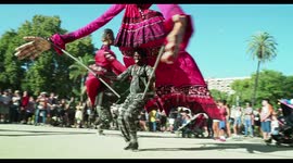 large african dance statues at la merce festival, barcelona, spain