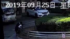 Police officer in China jumps into pond to rescue girl after she fell over guardrails