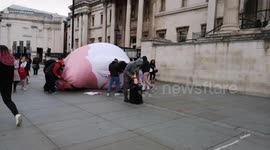 Protestors against Saudi Arabia royal family have trouble with their Boris blimp style protest