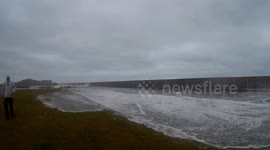 Massive wave from Hurricane Lorenzo hits Howth Harbour East Pier