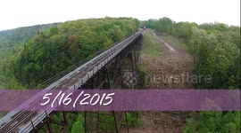 (HD) [Drone Video] Trains on the Letchworth State Park Trestle: Soon to be Gone