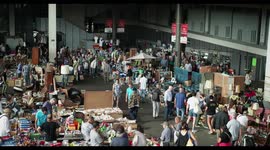 reflection of the encants second hand market in barcelona from the mirrored roof
