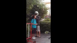 Caring Father Tidies Daughter's Messy Hair Before School