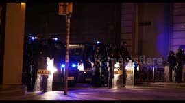 heavy police presence in barcelona at night during protests, 19 october 2019