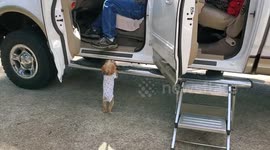 Puppy  coco wants to go with daddy