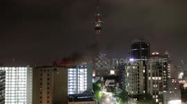 TIME LAPSE of SkyCity convention center fire in Auckland at 23:00 pm NZ time