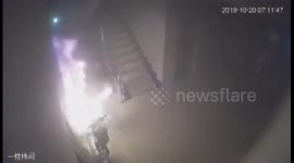 Electric scooter lets out around 30 balls of fire while charging in China