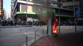 Electricity box catches fire during pro-democracy march in Hong Kong