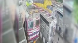 Lucky escape for two men as truck tears down toll booth in eastern India