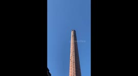 Drone to assess the situation on a man stuck on top of the tallest structure in Cumbria