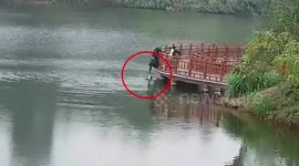 Security guards in China help woman rescue her son after he accidentally falls into water