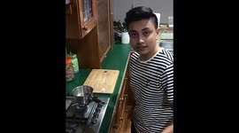 Magician makes food from fire cards,cube