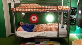 Magician vanish from bed appear in cammera