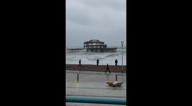 West Pier taking a battering by the sea on 02/11/2019 at 15:3 during a huge storm