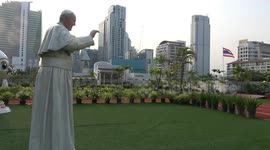 Realistic life-size statue of Pope Francis displayed in Bangkok ahead a visit
