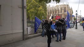 Film crew interviewing Brexit stayers outside Parliament slow motion
